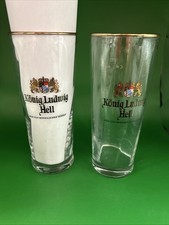 KONIG LUDWIG HELL Set Of 2 Beer Glasses O.5L  SAHM C E M16 Glass 0114 Gold Rim picture