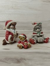 3 VTG 1990s Enesco Calico Kittens & Bear Christmas Figurines Priscilla Hillman picture