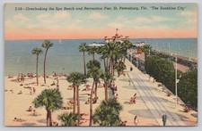 St. Petersburg FL Spa Beach Recreation Pier Linen Postcard 