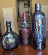 Vintage Antique Bottles Onion,Whiskey ,Bourbon Paul Jones. Set Of 3 . Iridescent picture