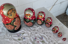 VTG Hand Turned and Painted Russian Nesting Dolls Matryoshka Set of 7 Signed 90s picture