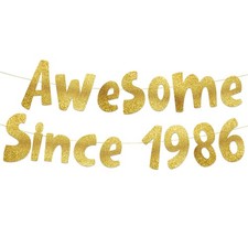 Pre-Strung Awesome Since 1986 Gold Glitter Banner - Funny 40th Birthday and A... picture