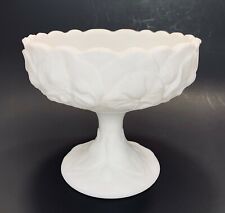 Vintage FENTON White Satin Glass Water Lilly Pedestal Compote Dish Signed 5.25