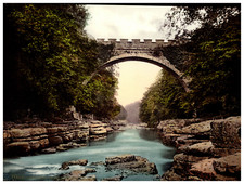England. Durham. Barnard Castle. Abbey Bridge.  Vintage photochrom by P.Z, Ph picture
