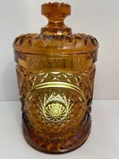 Vintage Imperial Biscuit Canister Amber Glass Hobstar Cracker Jar with Lid picture