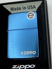 Zippo Logo Flame High Polish Sapphire Zippo Lighter New 20446ZL picture