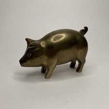 Vintage Small Brass Pig Figurine Farm Animal Paperweight Decor picture