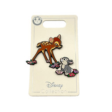 Disney Enamel Trading Pin • Bambi & Thumper in Spring Flowers • New on Card picture