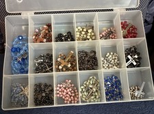 Collection Of 14 Vtg Religious Rosaries W/Storage Case. picture