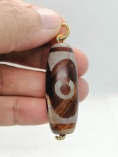 Vintage  Agate Eye Bead Pendant Dzi Barrel Stone Jewelry Amulet picture
