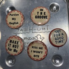 5 Vtg 1930s  Pinback Buttons Risque Humor, Mixed Lot-4 Checkered, 1 Solid Border picture
