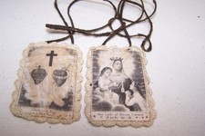 Rare 2 Antique Scapular necklace Sacerd heart Mt ,Carinel & Jesus & Mary, Cloth picture