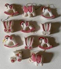 Vintage 1960's Flocked Xmas Ornaments- Gingham Train, Elephants, Rocking Horses picture