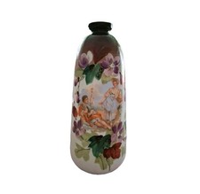 Antique Victorian Bristol Glass Vase Raised Enamel Boucher Courting Scene 10.5