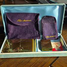 Elgin American Gold Tone Lighter Set w/ Case, Purple Pouches & Papers picture