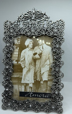 Vtg Rhinestone Ornate Filagree Floral Rectangle Easel Picture Frame 3.5 x 5 picture