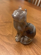 Vintage Mosser Sitting Cat Smokey Clear/White Swirl/Slag -Uranium picture