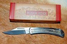 Gentleman's Lockback Knife, Etched Stainless Steel Handle w/ Pocket Clip - NEW picture
