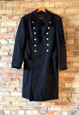 VTG USSR Soviet Union Black Wool Military Officer's Long Pea Coat - Size 36 picture
