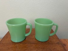 Vintage Fire-King Jadeite D Handle Mugs, Made in USA, 1940's, Pair picture