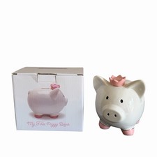 Cupcakes & Cartwheels My First Piggy Bank Ceramic Pig Pink Crown Two's Company picture