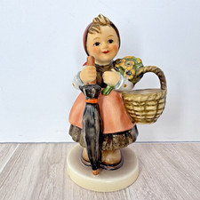 Goebel Hummel Girl Figurine Umbrella Basket On Holiday Vintage 4in Germany picture