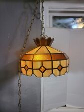 VINTAGE SLAG STAINED GLASS SWAG HANGING LAMP Tiffany Style  picture
