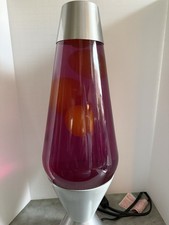 Sun-Lite Lava Lamp Yellow Wax Pinkish Purple 16” Tall H5225 Looks Red Flowing picture