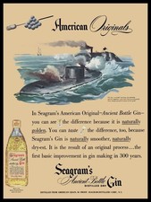 1948 Seagram's Gin - Civil War - Monitor & Merrimac - New Metal Sign: 12x16