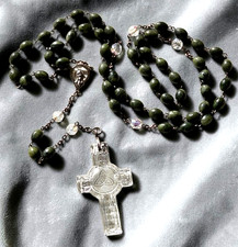Waterford Crystal Celtic Cross & Green Connemara Marble Rosary Ireland picture