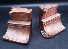 Vintage 1930's Bookends Pair Antique Books Scroll Design Copper Tone USA picture