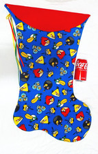 GIANT CHRISTMAS STOCKING ANGRY BIRDS PRINT , NEW  HANDCRAFTED, USA picture
