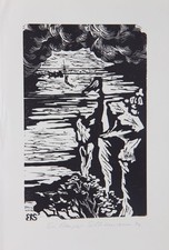 Eva Schliemann (1937 - ) - The Knight Bluebeard Original Linocut picture