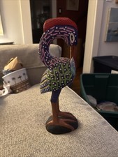 Large 13” Oaxacan Wood Carving Alebrije Bird Heron Signed Mexican Folk Art picture