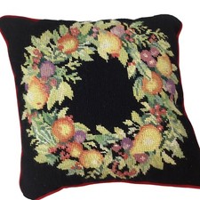 Vintage 1991 Imperial Elegance Needlepoint Pillow Peking Handicraft Floral Fruit picture