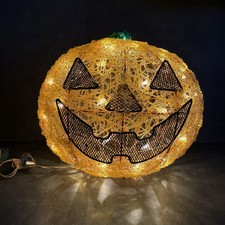 VTG 15” Halloween Spun Spaghetti Lucite Plastic Pumpkin Jack O Lantern Lights Up picture