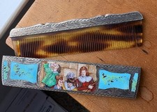 Vintage Italian 800 Silver Enamel Hand-Painted Comb w Case Renaissance Scene 59g picture