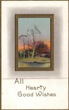 Vintage Postcard All Hearty Good Wishes Landscape Frame Greetings Remembrance picture