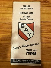 VTG 1946 Bay Petroleum Oregon Washington Highway Map Rand McNally Gas Station picture