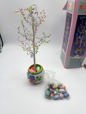 Cottontail Trail 18in Easter Egg Tree Wooden Ornaments Porcelain Base Vintage picture