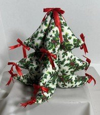 Vintage 3D Large Fat Fabric Stuffed Christmas Tree 11” with red bows  picture