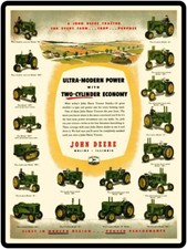John Deere 2 Two Cylinder Tractors, All Models Metal Sign: 9x12