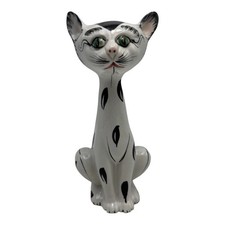 Vintage MCM Ceramic Long Neck Cat with Pleading Green Eyes picture