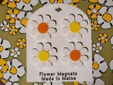 4x Flower Power Magnets - White w/ Orange & Yellow Vtg Mid-Century MCM Inspired picture