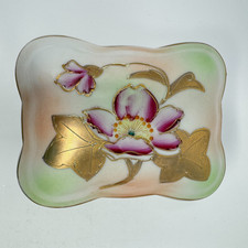 Vintage Lidded Porcelain Box Hand Painted Vanity Floral Footed 4.5 Inch Small picture