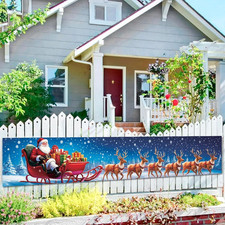 Merry Christmas Porch Banner 118X20 Inch, Extra Long Santa Sleigh with Reindeer picture