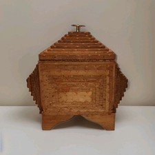 Vintage Tramp Art Wooden Box Hand Carved Folk Art Lined Interior 10.5