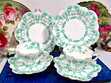 2 SHELLEY WILEMAN tea cup and saucer trio Art Nouveau Petunia snowdrop teacup picture