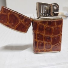 Vintage Trimlite Champ Austria Lighter - Brown Faux Crocodile Mid Century picture