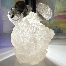 Clear Quartz Crystal dragon Carving Do Unique Flower Storm Base Collectible picture